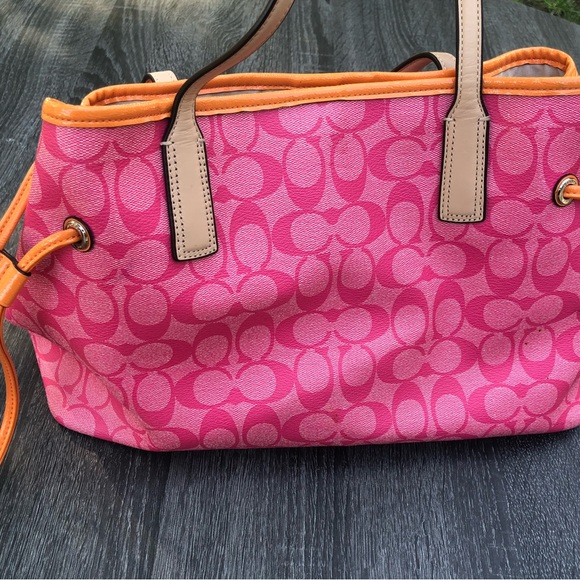 Coach Signature Stripe Pink & Orange Monogram Carryall Canvas & Leather - Picture 2 of 5
